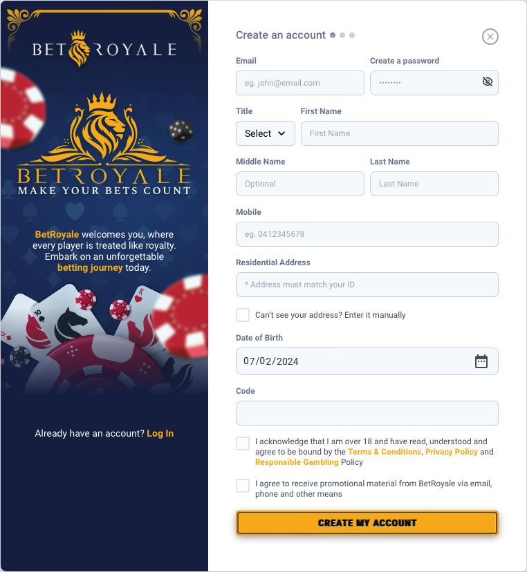 Bet Royale Signup